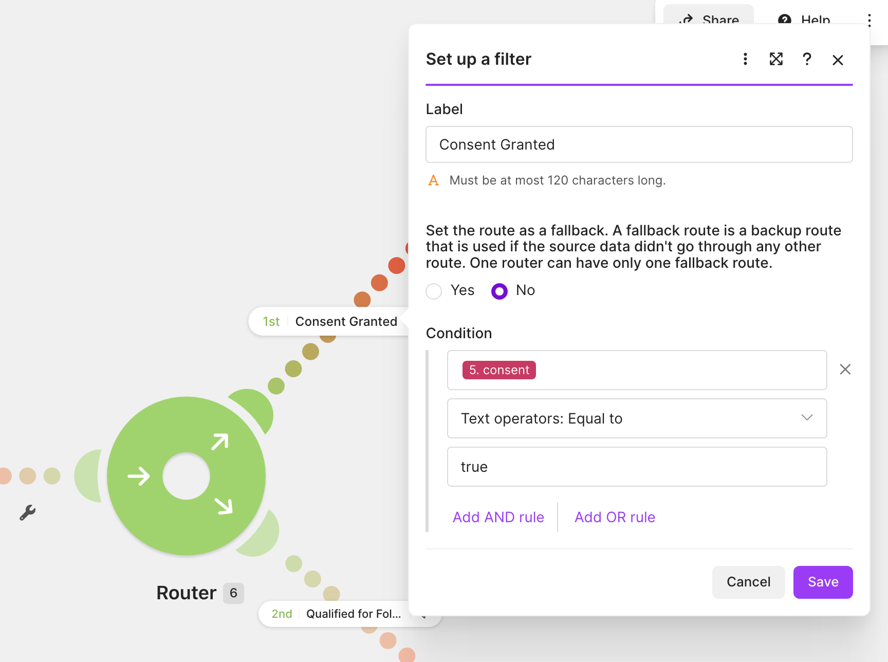 Make filter labeled Consent Granted with consent equal to true
